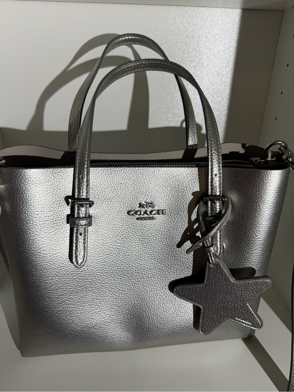 Coach Mollie Tote 25 - Metallic Silver Satchel w/ Star Charm - Picture 2 of 6